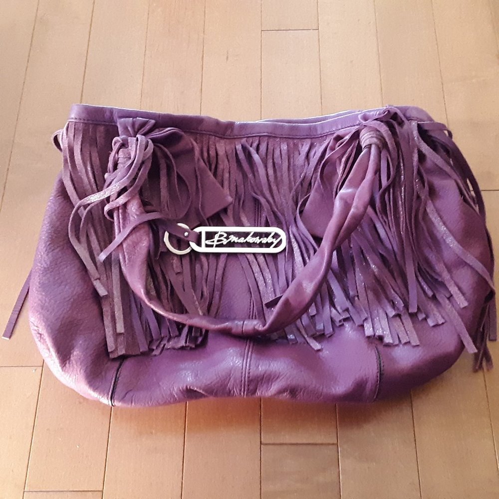 B Makowsky Purple Fringe Pocket Hobo Shoulder Bag